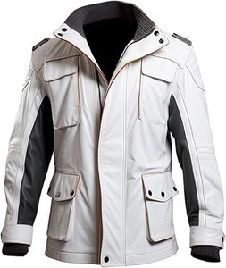 Veste de champ en peau de mouton véritable contrastée blanche et noire pour hommes avec col montant en cuir décontracté imperméable respirant de haute qualité - Product Image 1