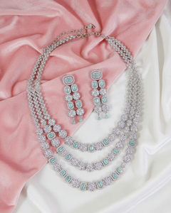 Premium AD Fashion Jewellery <b>Set</b> for Women Bridal Wedding Partywear <b>Necklace</b> <b>and</b> <b>Earrings</b> Traditional <b>Gold</b> Tone Lightweight - Product Image 1