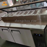 Table de préparation à la pizza professionnelle en acier inoxydable avec plateau en marbre, réfrigérateur à double température, établi pour cuisine de restaurant