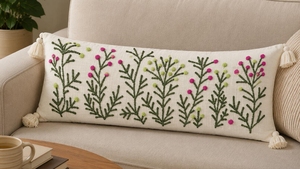 Funda de Cojín Lumbar Bordada a Mano con Flores Silvestres de Algodón, con Borlas en las Esquinas, Funda de Almohada Larga Botánica para Decoración de Sofá - Product Image 6