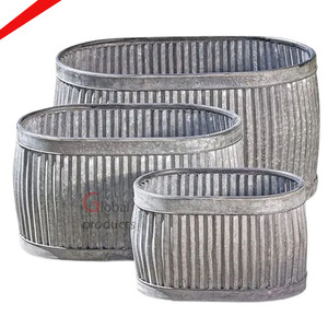 Modern Grey <b>Zinc</b> Galvanized Garden <b>Planter</b> Metal Flower Pot with Handles - Product Image 3