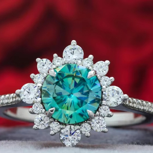 Anillo de diamante de moissanita de corte redondo azul de acero inoxidable sólido de Ley 925, joyería de moda para mujer, chapado en plata - Product Image 1