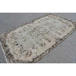 Alfombra turca vintage Beige Marrón 5,4 X 9.3ft Tejido plano de lana con patrón de retazos para decoraciones de sala de estar - Product Image 4