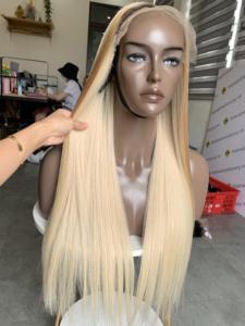 Perruques BLONDES de qualité en cheveux vierges Remy vietnamiens, lisses, avec dentelle transparente - Product Image 3