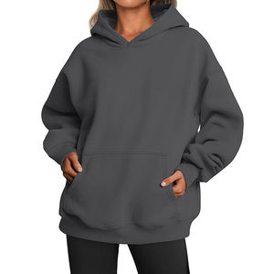 Vente en gros de haute qualité Logo personnalisé surdimensionné à capuche goutte épaule couleur unie sweats à capuche à bas prix & quantité minimale de commande sweats à capuche pour vêtements pour femmes. - Product Image 3