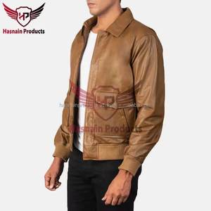 Chaqueta de cuero de Bombardero Marrón de alta calidad para hombre Estilo clásico atemporal Cuello alto Forro polar para comodidad Calidez de invierno - Product Image 2