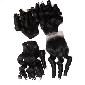 Fumi vietnamita onda perucas de cabelo humano trama duplo desenhado, pacotes naturais retos do cabelo preto para mulheres negras