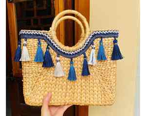 Sac de jacinthe d'eau de Style côtier avec texture faite à la main sac de jacinthe d'eau qualité d'exportation disponible pour la vente en gros en vrac - Product Image 1