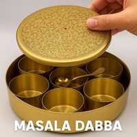 Boîte à épices en laiton doré gravé de qualité alimentaire MHQ, vaisselle indienne empilable et détachable, design moderne, avec support et cuillère