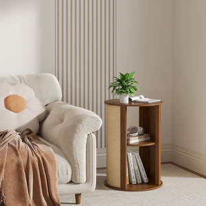 DreamCraft Vietnam Boho Style Mesa auxiliar de 2 niveles con estante ajustable y acabado de tela de saco para muebles de dormitorio de sala de estar - Product Image 6