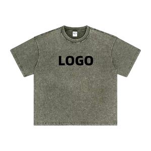 T-shirts en coton surdimensionnés pour hommes, mode masculine, impression de logo, lavage à l'acide vintage, tissu d'été personnalisé en gros - Product Image 1