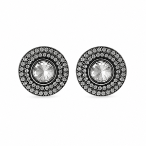 Handmade Gunmetal <b>Black</b> Round Cufflinks with Large CZ Center Stone Pave Brass Design for <b>Men</b>-Birthday Engagement Gift Party - Product Image 2
