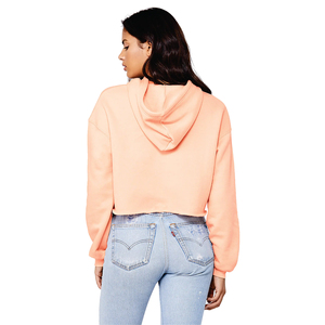 Sweat à capuche court pour femme, 52% coton peigné Airlume, 48% polyester, ourlet brut, épaules tombantes, blanc avec col à capuche - Product Image 3