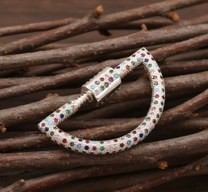 Mosqueton en forme de D plaqué or, argent sterling, multicolores, CZ, sans nickel, sans plomb - Product Image 5