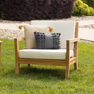 Sofá individual Komodo hecho de madera maciza de teca de alta calidad con cojín para interior o exterior - Product Image 5