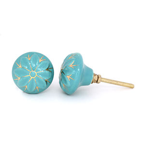 SHUBHAM peint à la main doré Spike tiroir tirer bleu Floral bouton en céramique avec Design moderne poignée de meubles décoratifs - Product Image 2
