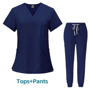 Trajes médicos elásticos de 2 piezas con logotipo personalizado al por mayor para mujer, uniformes médicos elásticos con cuello en V para trabajo de enfermería, uniformes para correr, material de lona - Product Image 5