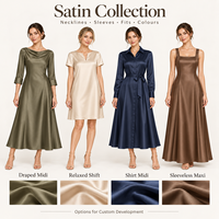 Robe longue en satin vert foncé pour femme, avec col superposé, en mélange de soie, idéale pour les soirées décontractées - Personnalisation usine