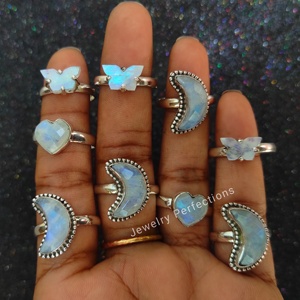 Venta al por mayor original mariposa corazón forma piedra lunar 925 plata esterlina anillo fino piedra preciosa boda joyería tendencia precio de fábrica - Product Image 4