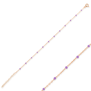 Bracelet chaîne en argent sterling 925 plaqué or et rhodium, design émail couleur violette, fabrication artisanale turque, vente en gros - Product Image 4