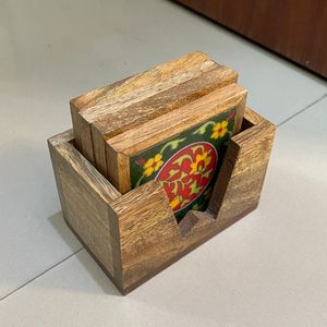 โต๊ะข้างสี่เหลี่ยมไม้มะม่วงสำหรับเสิร์ฟที่รองแก้วกาแฟดีไซน์ยอดเยี่ยมพิมพ์ลายหลากสี - Product Image 3