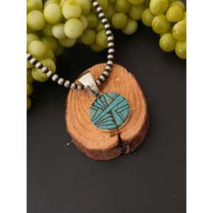 Pendentif en turquoise fait main Navajo avec incrustation multi-pierres et argent sterling - Product Image 3