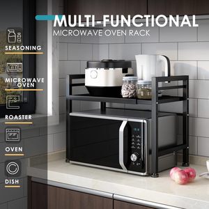2-Tier Black Adjustable Modern Iron <strong>Kitchen</strong> Organizer Rack Microwave Shelf Standing Type for Pot Utensils Dinnerware Made Metal - Product Image 6