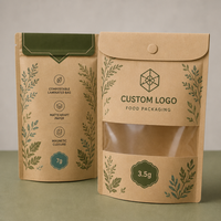 Pochette en papier kraft personnalisée de luxe avec fenêtre et fermeture magnétique pour emballage alimentaire 3,5g 7g Sac laminé compostable
