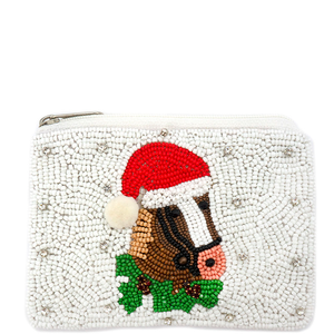 CABALLO, cuentas de semillas de Navidad, monedero bordado y monederos, diseño personalizado, cuentas de semillas, monedero y monedero con temática navideña - Product Image 1