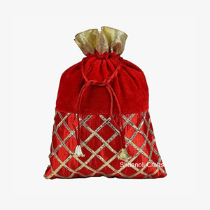 Hecho a mano tradicional festivo indio nupcial terciopelo Gotta Patti étnico monederos mujer boda Potli bolsa - Product Image 6