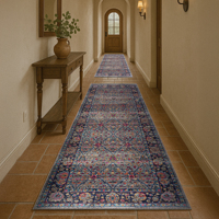 Tapis Oriental Turc Multicolore Roma en Bambou, Tapis Vintage Effet Vieilli à Motifs Floraux, Tapis Persan pour Salon, Lavable et Adapté aux Animaux Domestiques
