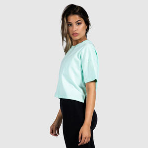 Camiseta lisa recortada para mujer, camiseta ajustada personalizada de primavera, Jersey multicolor con logotipo personalizado, venta al por mayor - Product Image 2
