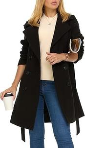 Manteau long à simple boutonnage, dernière tendance, pour le bureau, formel, pour femmes, couleur noire, respirant - Product Image 3