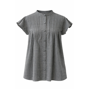 Top de Punto para Mujer, de Algodón, Transpirable, con Estampado a Cuadros, un Solo Botón y Manga con Volantes - Product Image 3