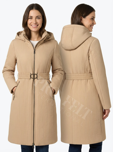 Abrigo Acolchado Largo con Capucha, Estilo Nuevo 2026, Cinturón en la Cintura, Chaqueta Acolchada Cálida con Cierre de Cremallera, Corte Ajustado, Abrigos Acolchados Casuales - Product Image 6