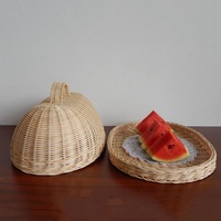 Ensemble de paniers à nourriture en rotin tressé écologiques - Plateau de service décoratif en osier avec couvercle pour le pain, les pâtisseries, les fruits
