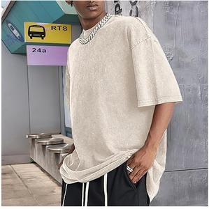 T-shirt à col montant oversize à épaules tombantes, délavé à l'acide, en coton biologique 100% respirant, vêtements de sport d'été - Product Image 3