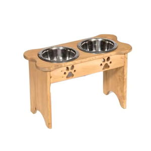 Comedero Doble para Perros de Madera de Mango Pulida en Forma de Hueso, de Alta Calidad y Sostenible, con 2 Tazones Metálicos, Diseño Nuevo de la Marca IBS - Product Image 3