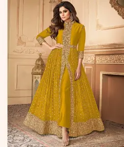 Mode à la mode pour les femmes longue coton Anarkali broderie Kurti robe avec Dupatta costume mariage fête porter inde 2022 pour les filles