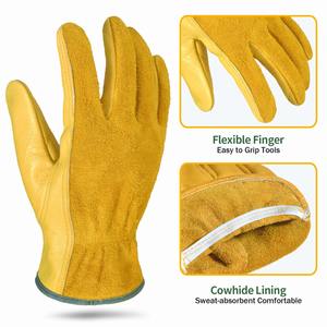 Gants de sécurité en cuir de vachette fendu OEM | Gréeur canadien avec logo personnalisé | Travail de fermeture à crochet compatible avec écran tactile élevé - Product Image 3