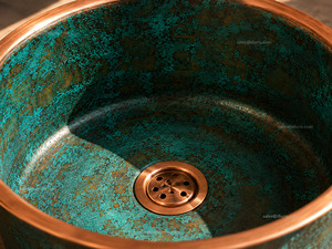 Lavabo de Cobre Hecho a Mano DIVRIS, Lavabo Individual sobre Encimera, Rústico, Mate, Redondo, Fácil de Limpiar, NJC-2018 - Product Image 4