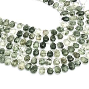 Cuarzo rutilado verde 8x12mm-9x13mm pera facetada Briolette rutilo verde Natural piedras preciosas semipreciosas cuentas sueltas para joyería - Product Image 1
