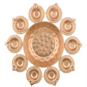 Traditional Indian Festival Decor Decorative Pooja <b>Oil</b> <b>Lamp</b> Urli Diya Holder <b>Brass</b> Finishing Home Temple Mandir Candle Bowl - Product Image 2