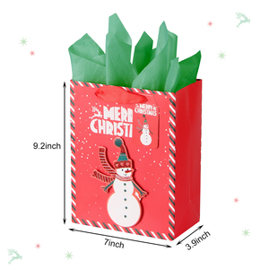 Classic Christmas Snowman Recyclable Paperboard Gift Bags with <b>Flat</b> Handles Glitter Coated for Holiday Exhibition Presents - Product Image 6