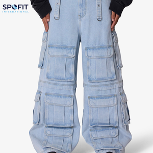 กางเกงยีนส์เดนิมทรงหลวมสีพื้นแบบขาดๆ สำหรับผู้ชายและผู้หญิง มี 12 กระเป๋า ปักลาย ติดกระดุม เป็นมิตรกับสิ่งแวดล้อม คอลเลคชั่นฤดูใบไม้ผลิ ฤดูร้อน ฤดูใบไม้ร่วง ฤดูหนาว ปี 2025 - Product Image 2
