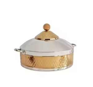 Casserole en métal argenté avec couvercle à poignée dorée, bol élégant pour la cuisine, la salle à manger, la vaisselle et l'usage quotidien. - Product Image 1
