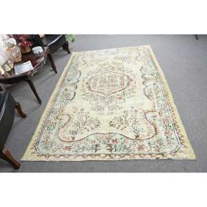 Alfombra de lana verde grande tradicional de 5,1x8,1 pies, diseño turco de Aubusson, patrón de retazos de látex para sala de estar, pasillo para adolescentes - Product Image 3