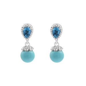 Pendientes colgantes de plata de ley 925 al por mayor para mujer, Topacio Azul pera natural y piedras preciosas turquesa de 4,5G para regalos de fiestas - Product Image 1