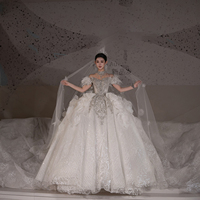 Gaun Pengantin Jancember GT064 Exclusive Sweetheart Feather Off Shoulder 3D Flower dengan Ekor Panjang