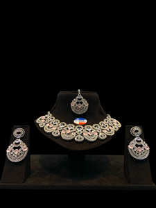 Sparkling AD Stone Necklace Set for <b>Women</b> Modern Bridal Jewelry Collection Featuring a Polished Finish and Matching Earrings - Product Image 4